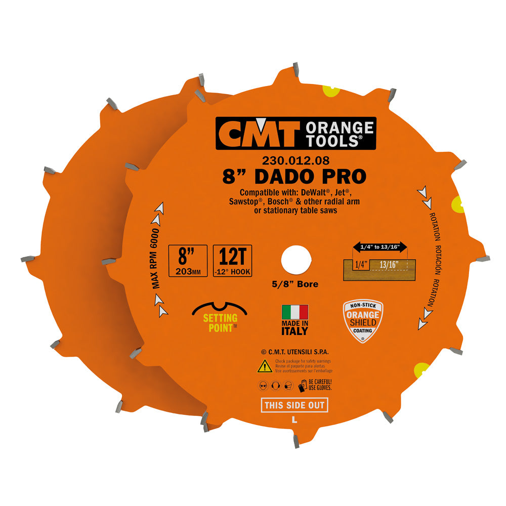 PRECISION DADO SAW BLADE 8''x12-ATB 5/8'' Z=12+12-BORE