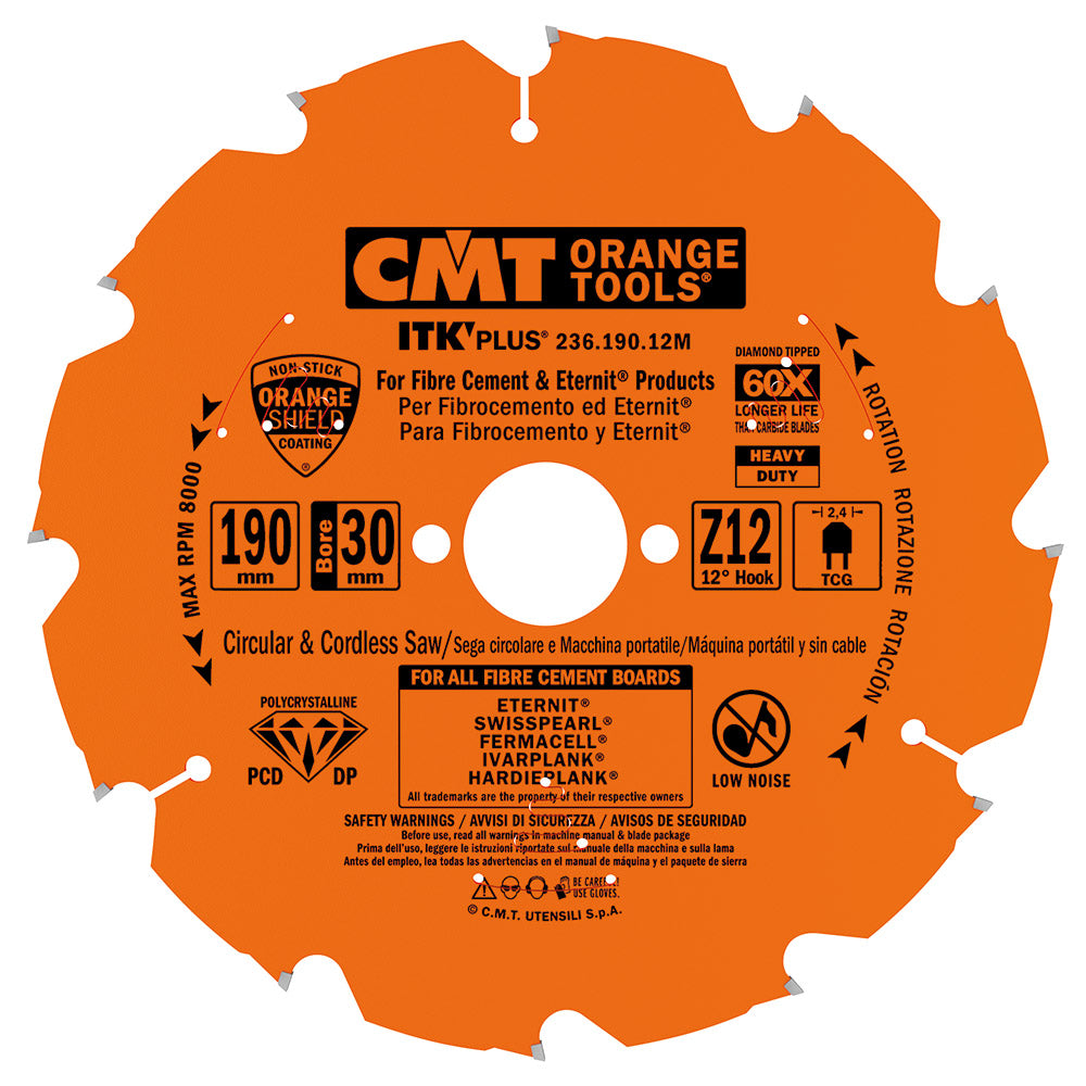 Saw Blade For Fibrocement Dp D=190X2.4/1.8X30 Z12 Tcg