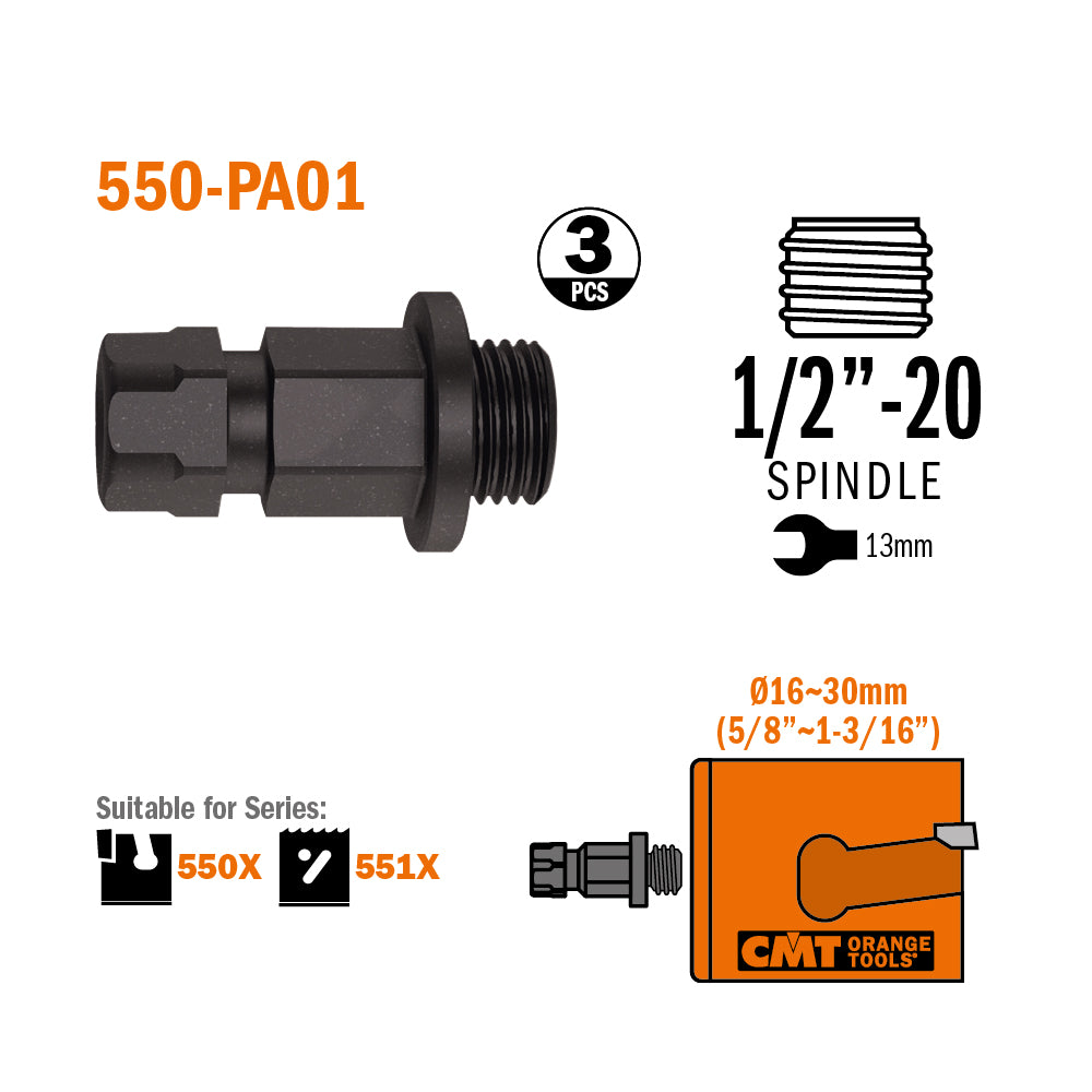 Push&Lock Adaptor 1/2" (<=30mm) For Hole Saws RH 3 pcs