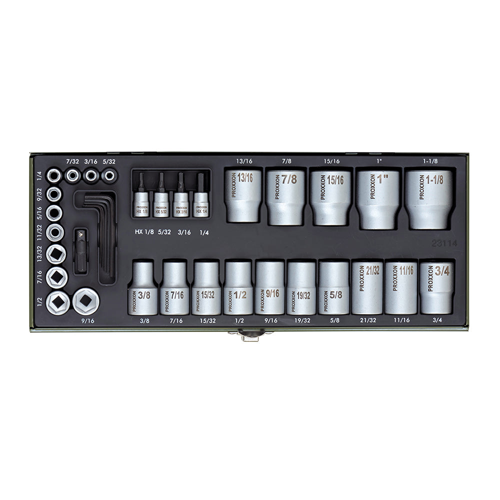 Set of sockets and bit sockets for inch sizes (36-piece)