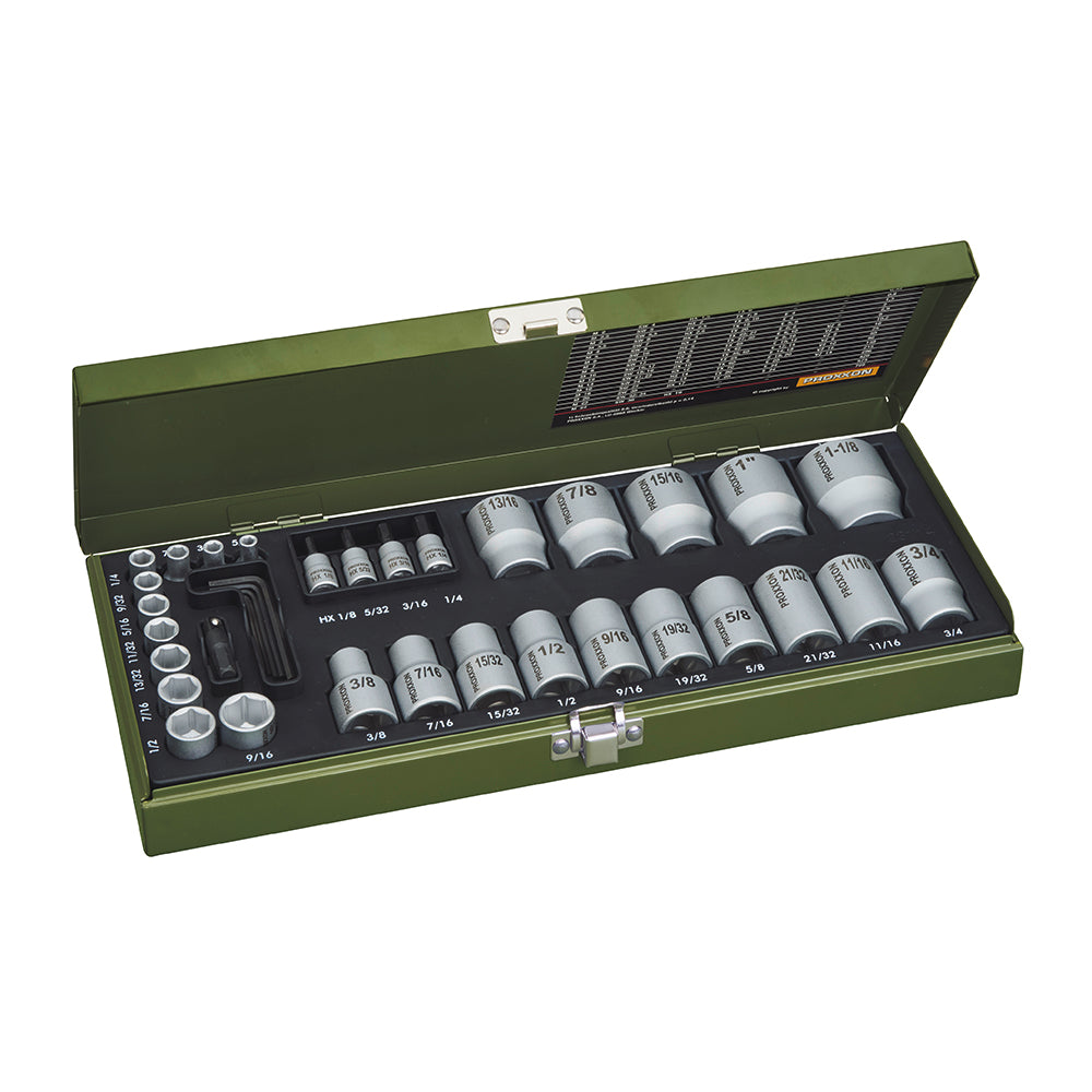 Set of sockets and bit sockets for inch sizes (36-piece)