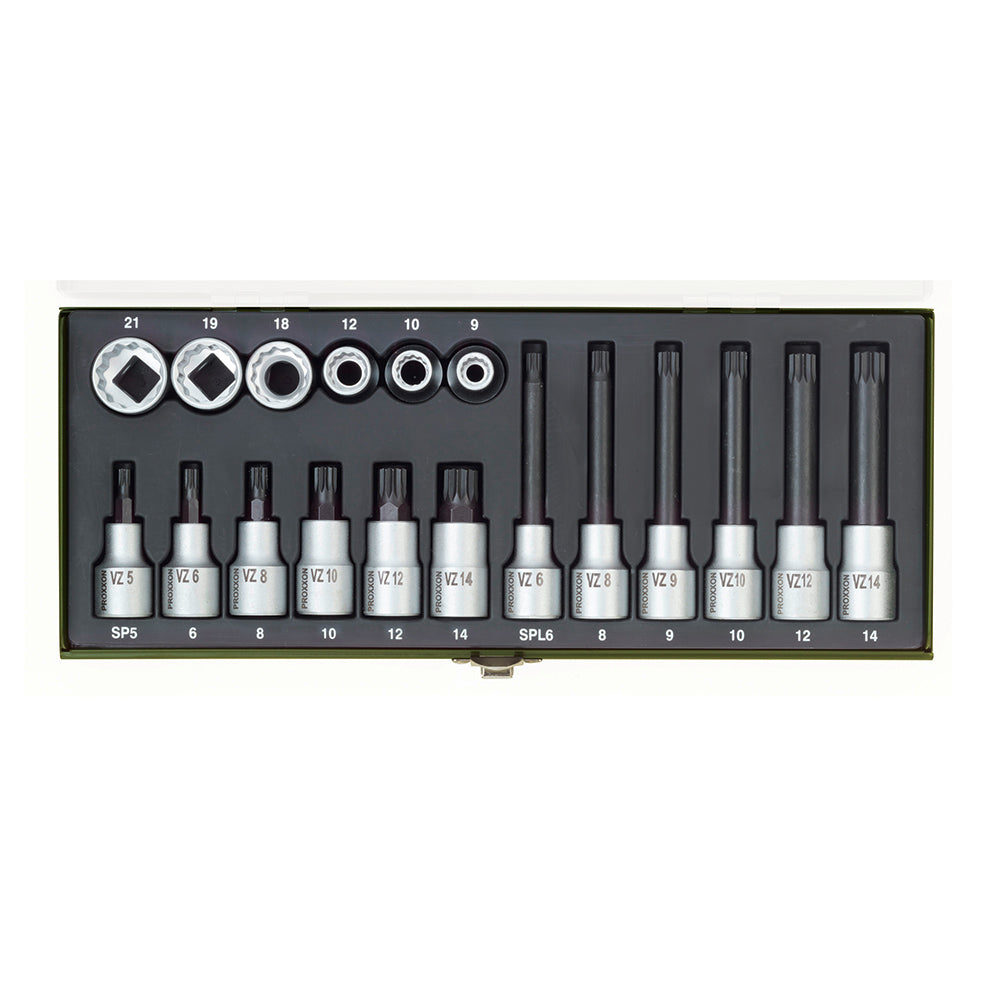 Specialist socket set for spline screws (18-piece)
