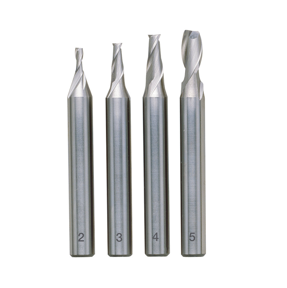 Milling cutter set, DIN 327, HSS 2 - 3 - 4 - 5 mm (4-piece)