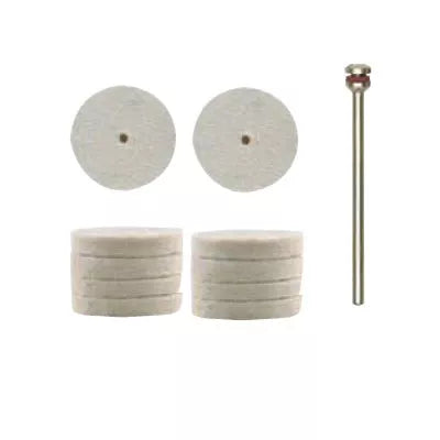 Felt polishing discs, 22 mm diameter, 10 pcs. + arbor