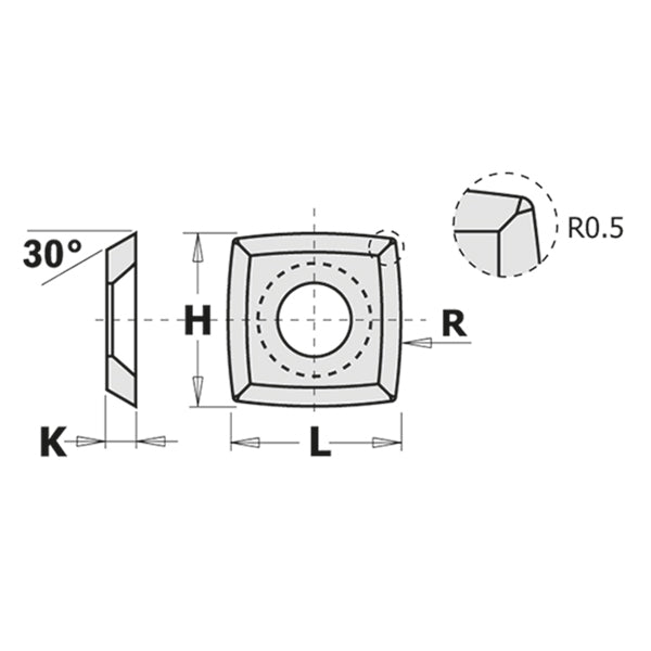 REVERSIBLE KNIFE STRAIGHT (4/30?) 15x15x2.5mm R115+0.5 HW-K1