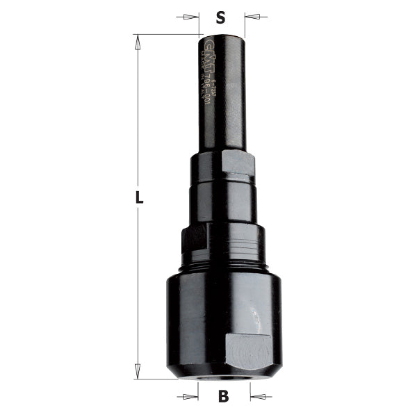 Router Chuck Extension With Shank 12Mm And Collet 8Mm  Rh