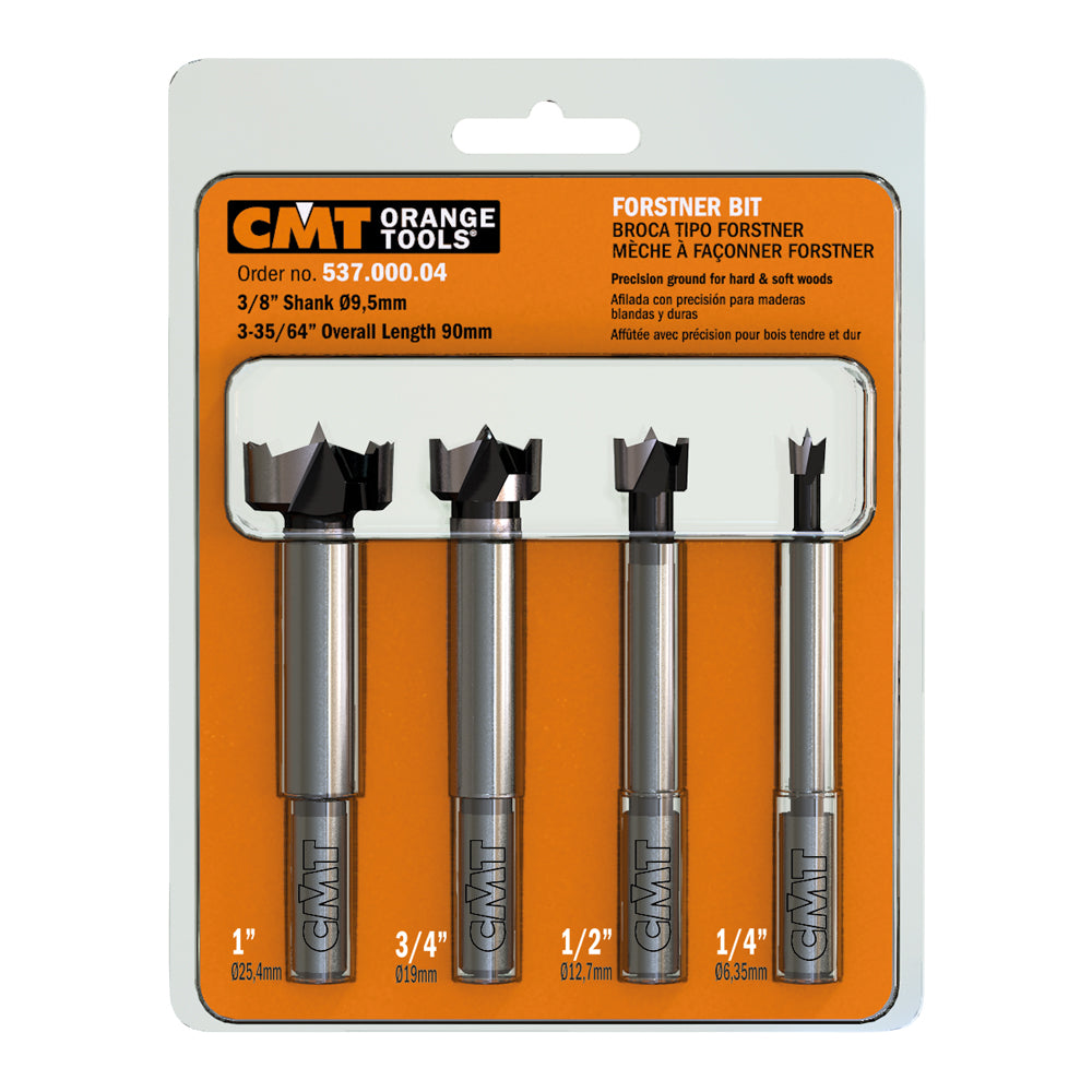 Forstner Bit Set With Case 4-Pce Hl S=3/8' D=1/4"_1/2"_3/4"_