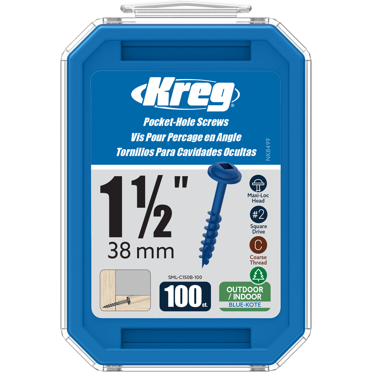 Kreg Blue-Kote WR Pocket Screws - 38mm / 1-1/2"  #8 Crse  Wa