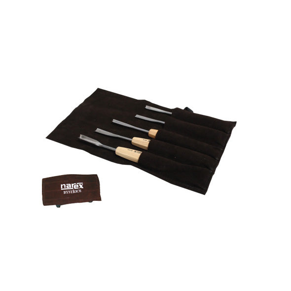 Set of carving chisels in leather tool roll, WOOD LINE STANDARD