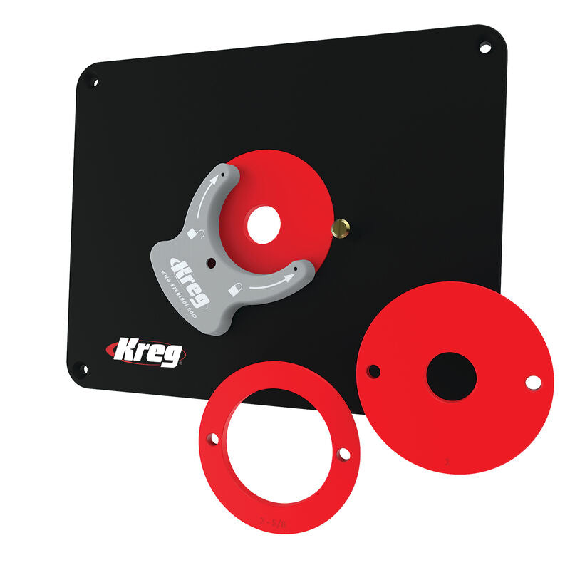 Kreg Precision Router Table Insert Plate w/Level-Loc Rings predrilled for Bosch & Porter Cable Routers