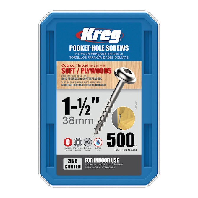 Kreg Pocket Screws - 38mm / 1-1/2"  #8 Coarse  Washer-Head