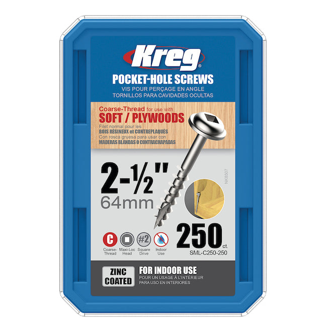 Kreg Pocket Screws - 64mm / 2-1/2"  #8 Coarse  Washer-Head
