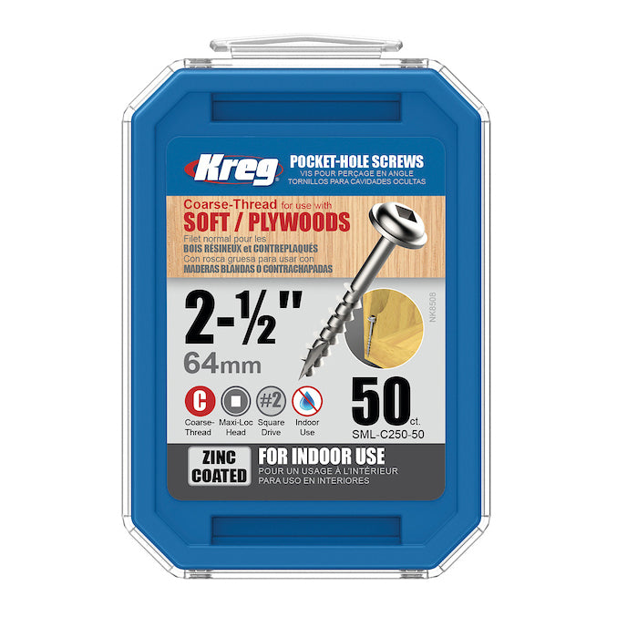 Kreg Pocket Screws - 64mm / 2-1/2"  #8 Coarse  Washer-Head