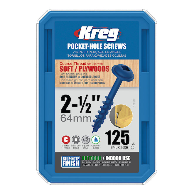 Kreg Blue-Kote WR Pocket Screws - 64mm / 2-1/2"  #8 Crse  Wa