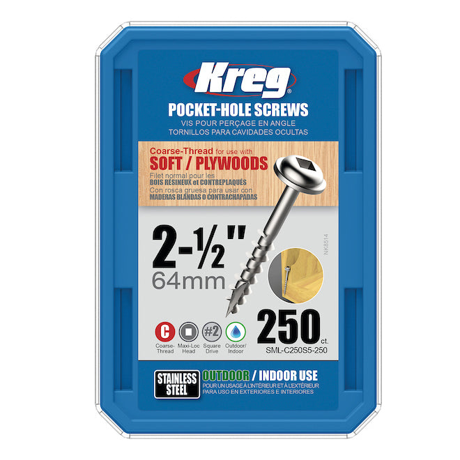 Kreg 305 Stainless Steel Pocket Screws - 64mm / 2-1/2"  #10