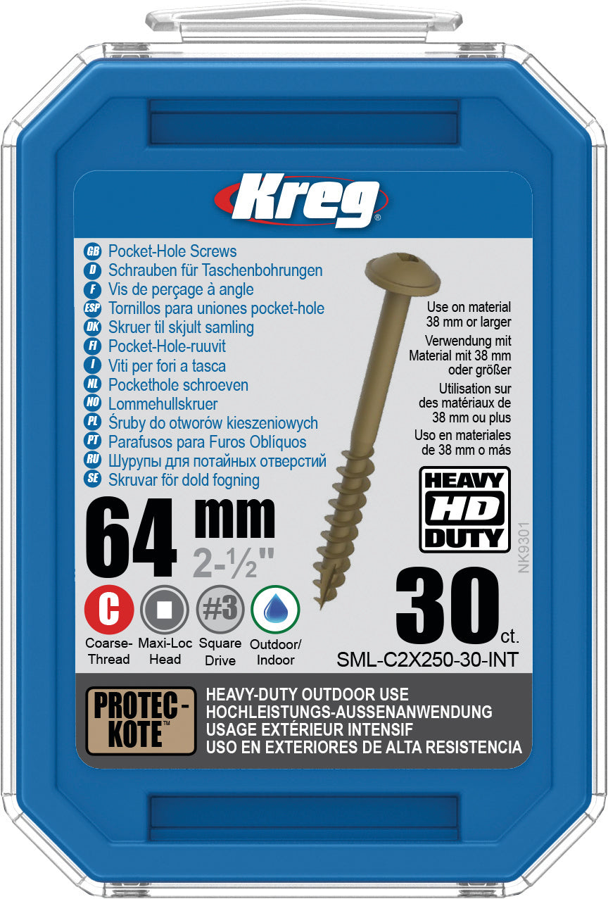 Kreg HD WR Pocket Screws - 64mm / 2-1/2"  #14 Coarse  Washer