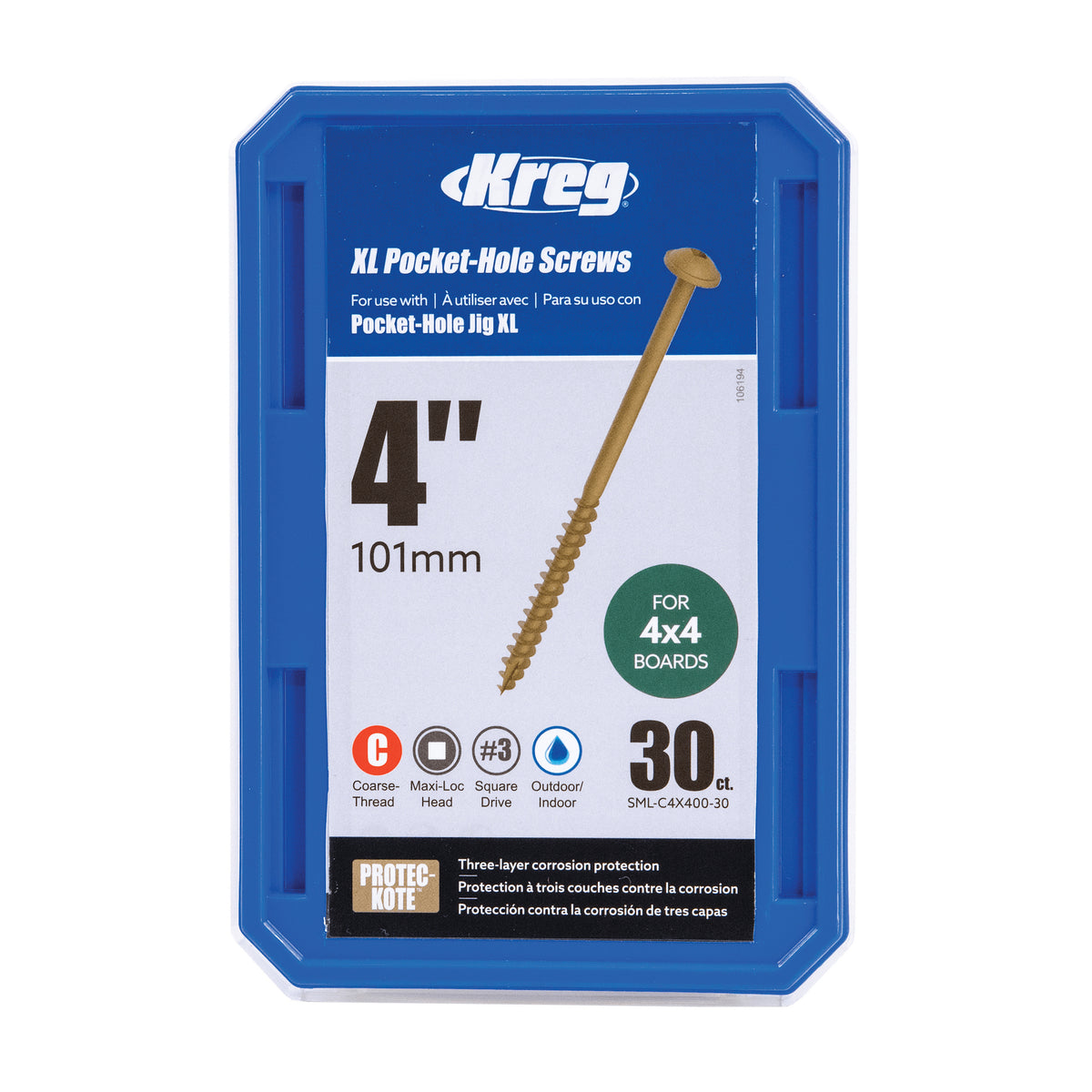 Kreg XL Pocket-Hole Screws 4", (30 Count)