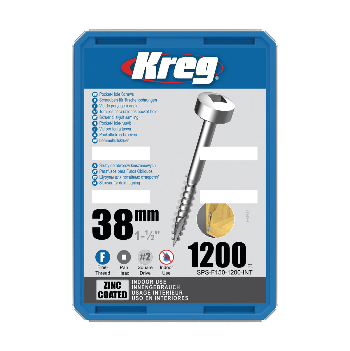 Kreg - 1200 galvanised screws - 6 x 38 mm - fine thread - Maxi-Loc square
