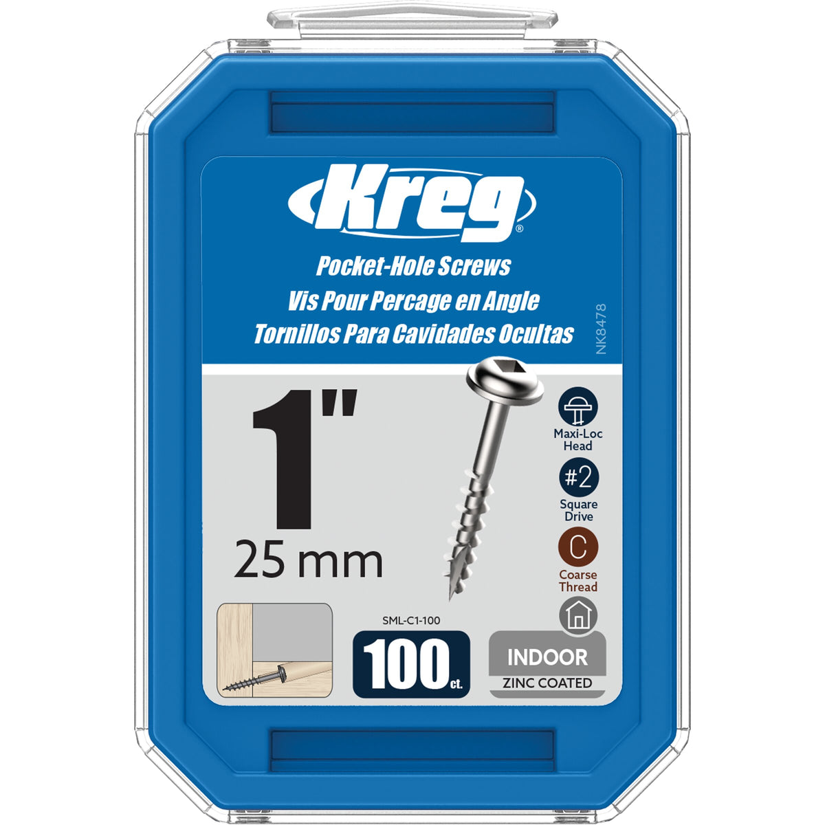 Kreg Pocket Screws - 25mm / 1"  #8 Coarse  Washer-Head  100c