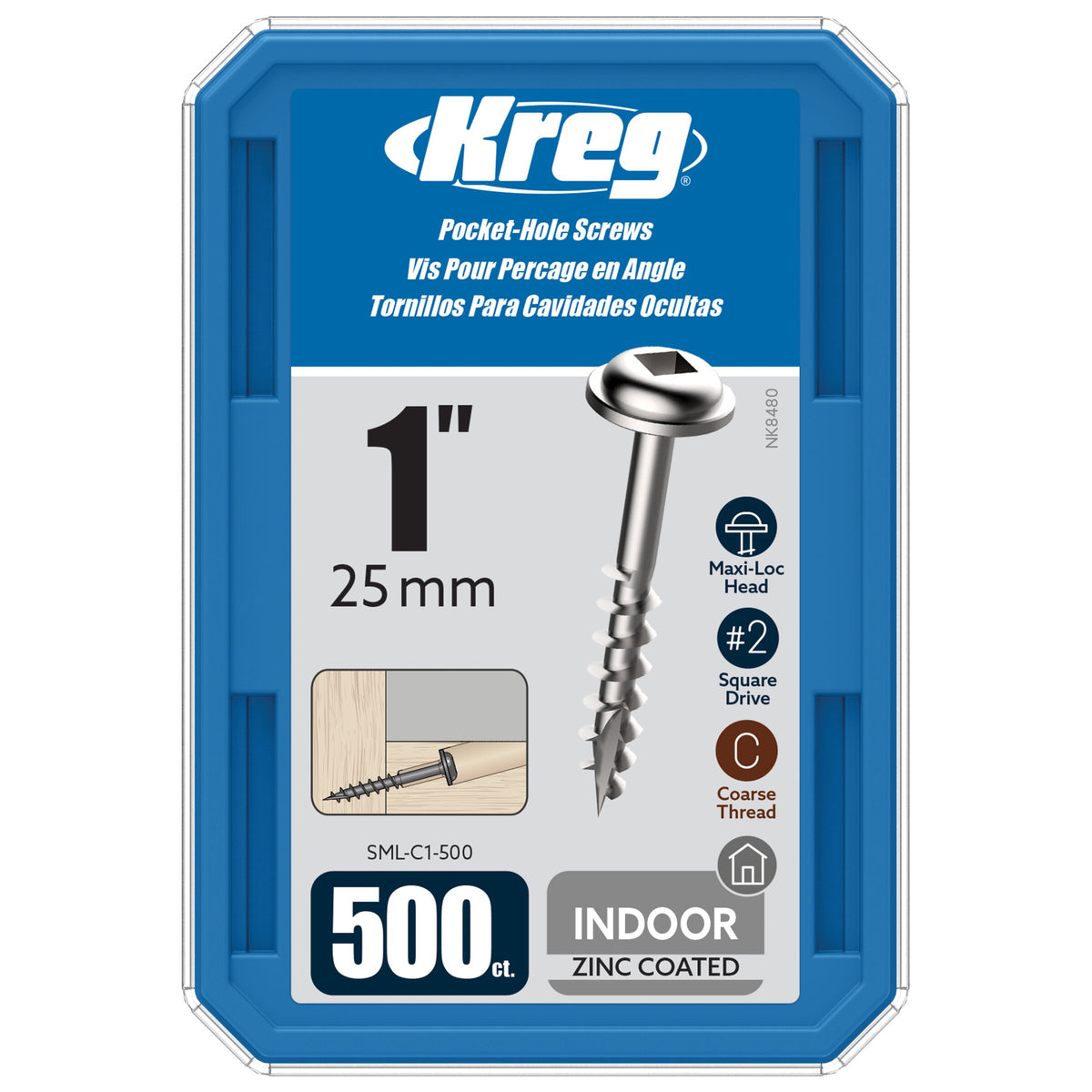 Kreg Pocket Screws - 25mm / 1"  #8 Coarse  Washer-Head  500c