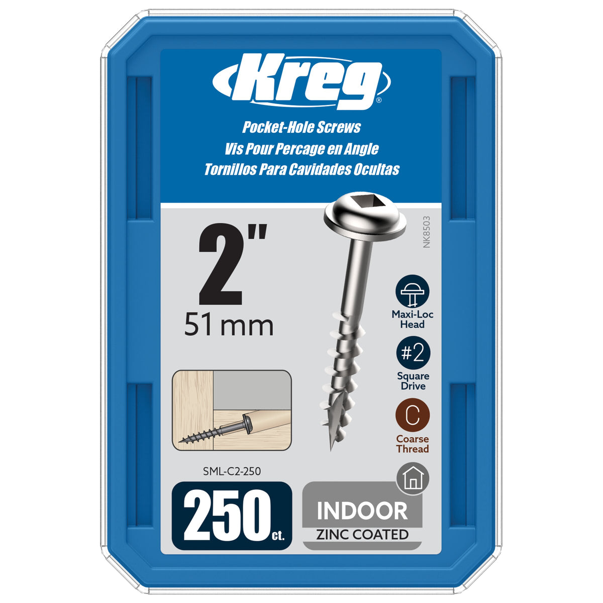 Kreg Pocket Screws - 51mm / 2"  #8 Coarse  Washer-Head  250c