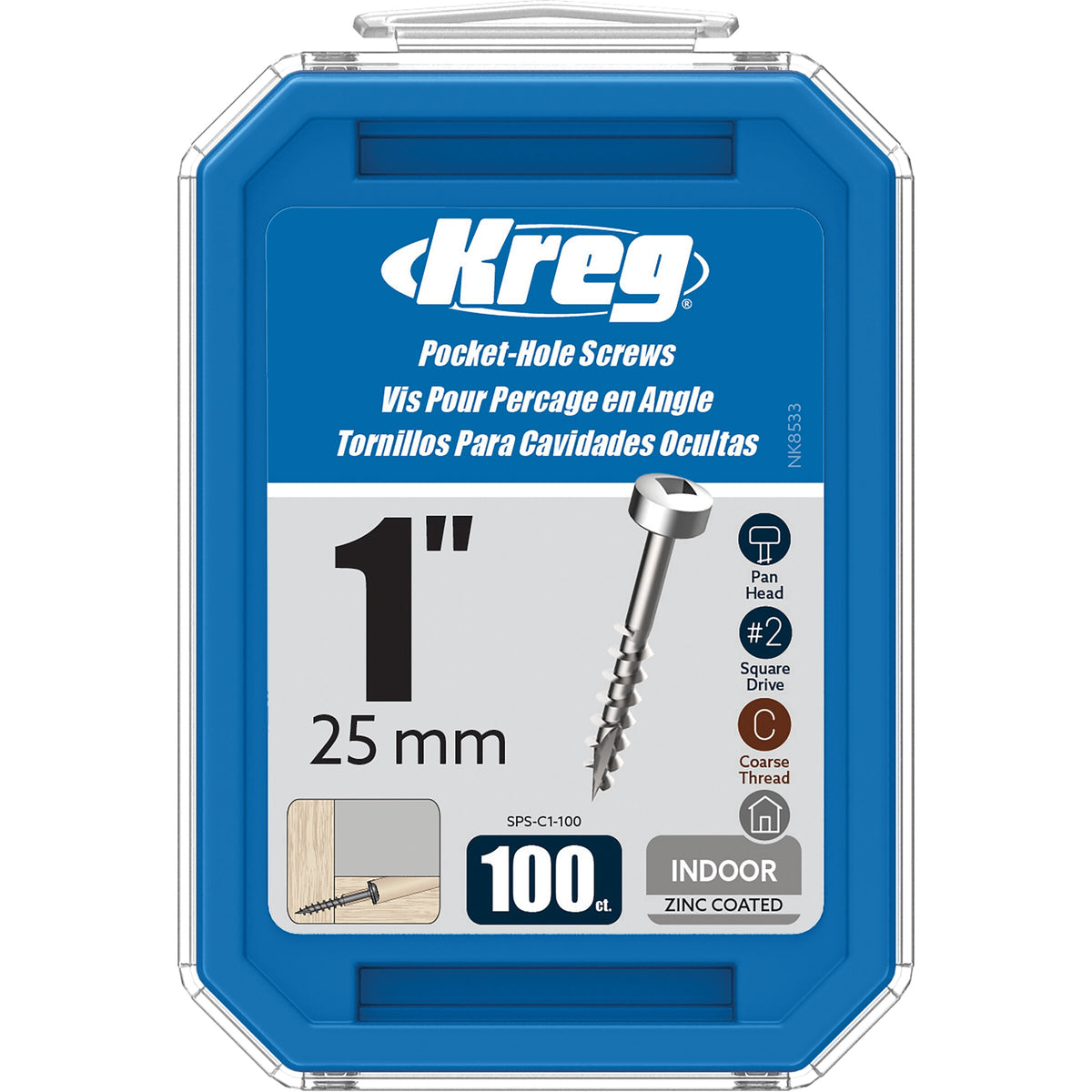 Kreg Pocket Screws - 25mm / 1"  #7 Coarse  Pan-Head  100ct