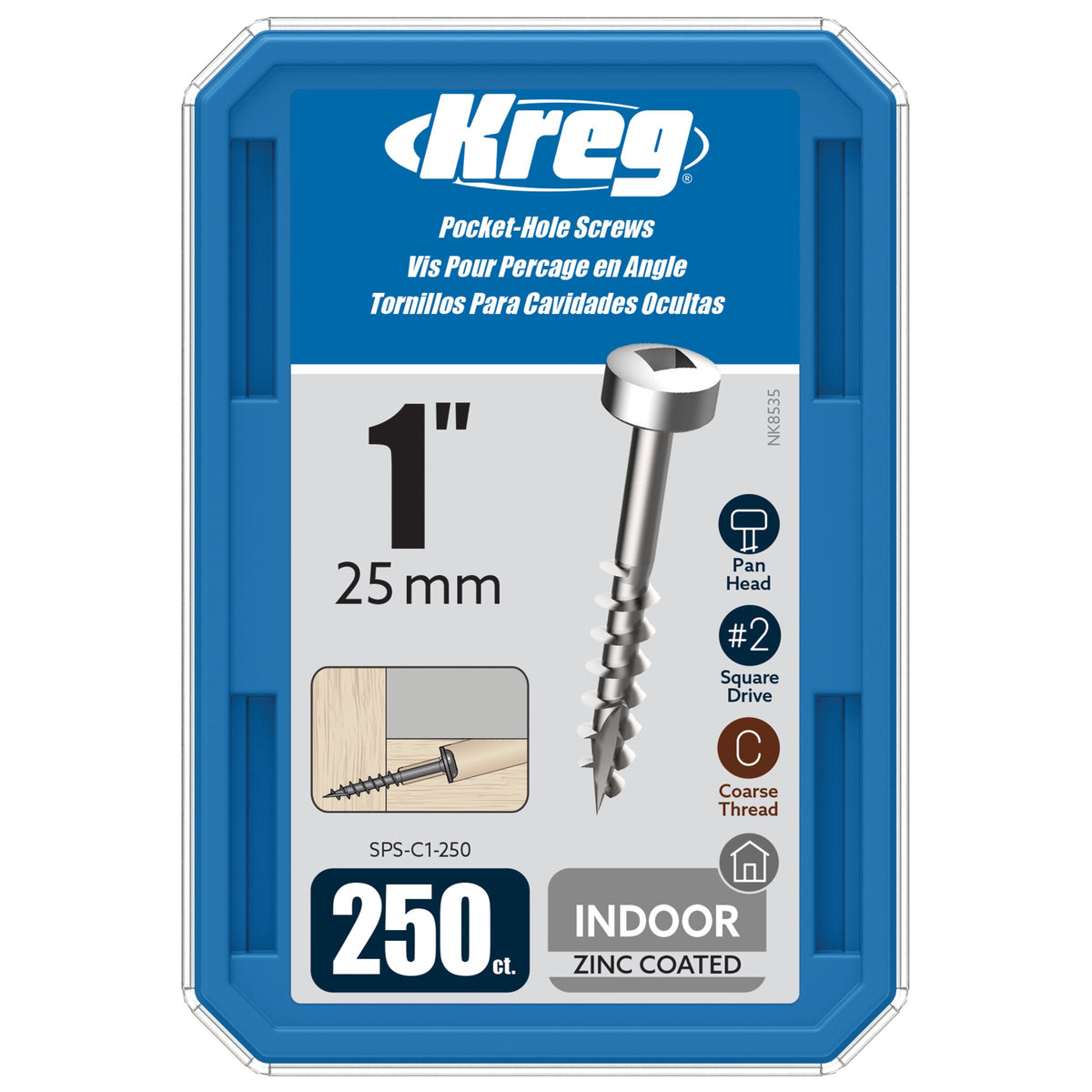Kreg Pocket Screws - 25mm / 1"  #7 Coarse  Pan-Head  250ct