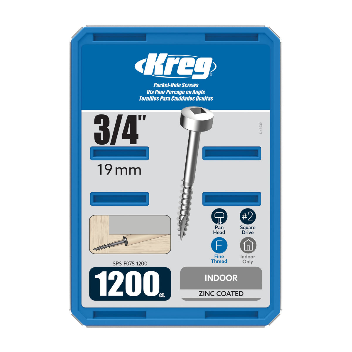 Kreg Zinc Pocket Screws, 3/4 Inch #6 Fine Thread, Pan Head (1200 Count)